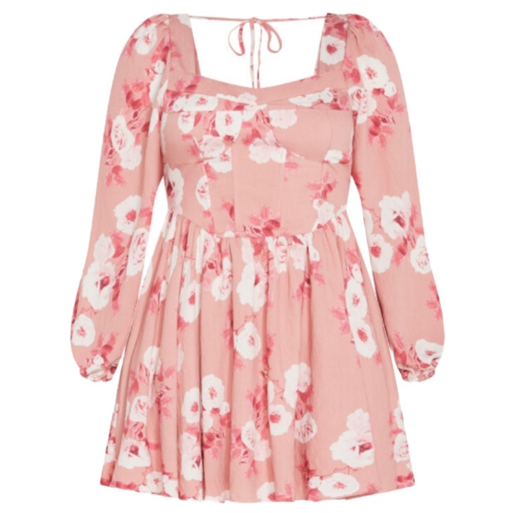 City Chic Pink Rose Print Mini Dress Plus Size 18 Romantic Flowy Boho Date NWT - Picture 3 of 5